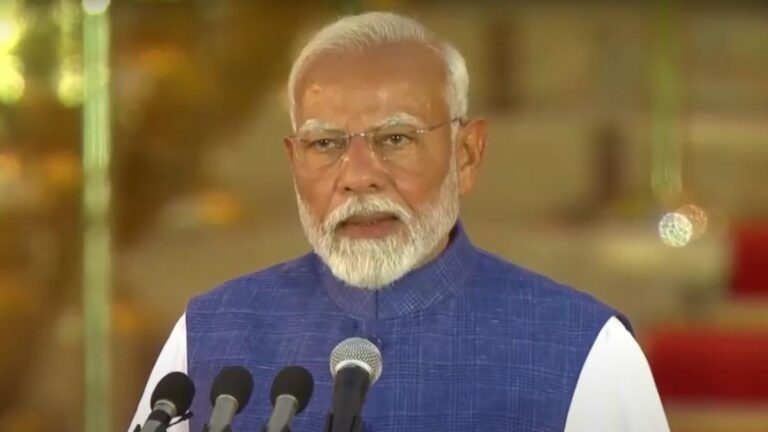 PM Modi takes an oath for the third time during the live swearing-in ceremony.